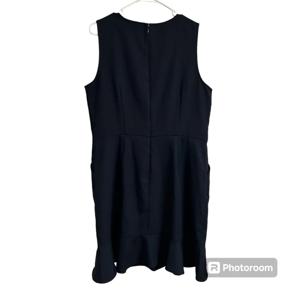 Loft Womens 14 Navy Blue Gold Button Front Zip Back Sleeveless Ruffle Hem Dress - Picture 3 of 10